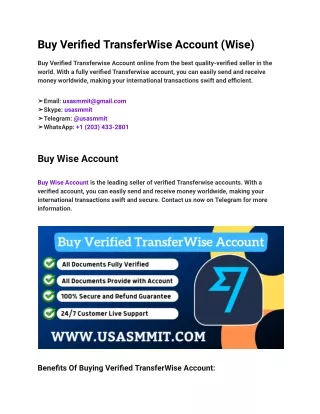 Buy Verified TransferWise Account (Wise)