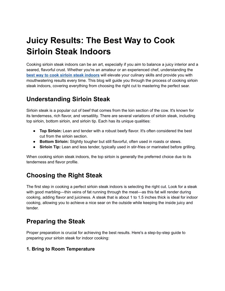 juicy results the best way to cook sirloin steak