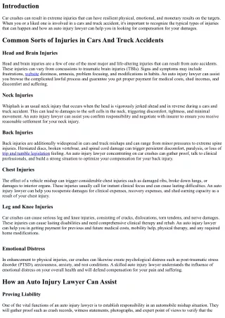 Common Types of Injuries in Cars And Truck Accidents: Just How an Auto Injury La