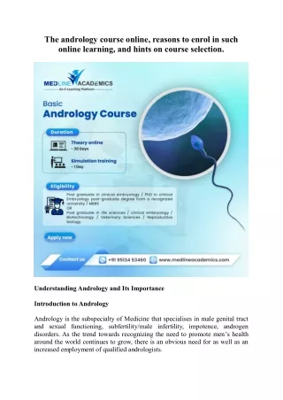 The andrology course online, reasons to enrol in such online learning, and hints