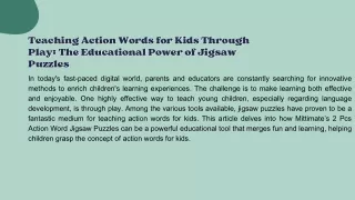 Teaching Action Words for Kids Through Play The Educational Power of Jigsaw Puzzles