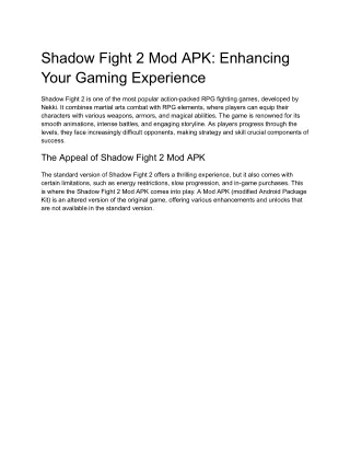 Shadow Fight 2 Mod APK_ Enhancing Your Gaming Experience