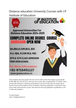 Distance education University Courses with J.P Institute of Education