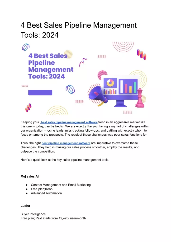 4 best sales pipeline management tools 2024