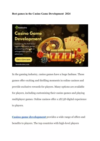 Best games in the Casino Game Development  2024