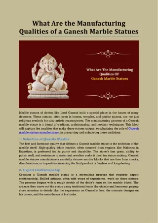 What Are the Manufacturing Qualities of a Ganesh Marble Statues