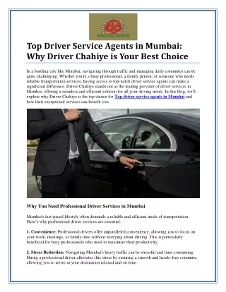 Driver Service Agents in Mumbai for Reliable Transportation