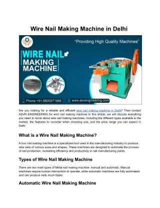 Wire Nail Making Machine In Delhi