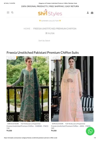 Elegance of Freesia Unstitched Premium Chiffon Pakistani Suits