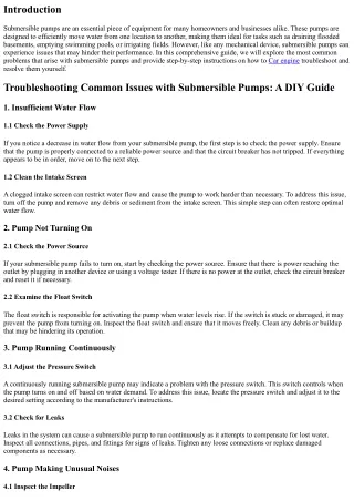 Troubleshooting Common Issues with Submersible Pumps: A DIY Guide