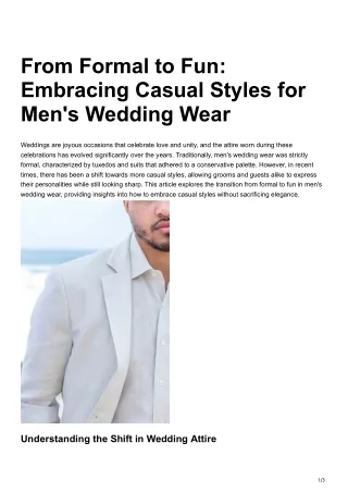 From Formal to Fun Embracing Casual Styles for Men's Wedding Wear