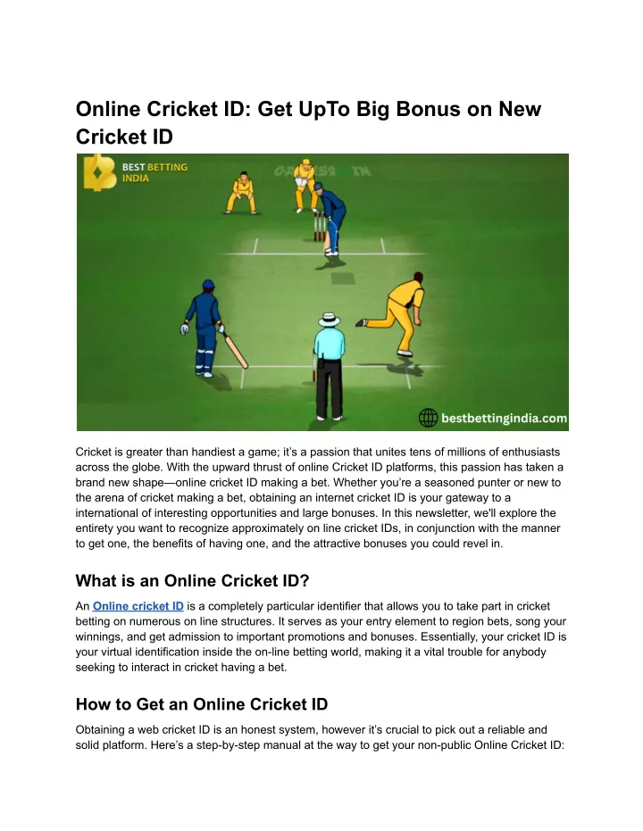 online cricket id get upto big bonus