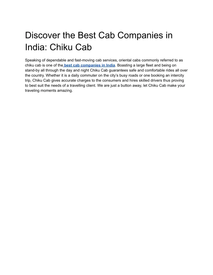 discover the best cab companies in india chiku cab