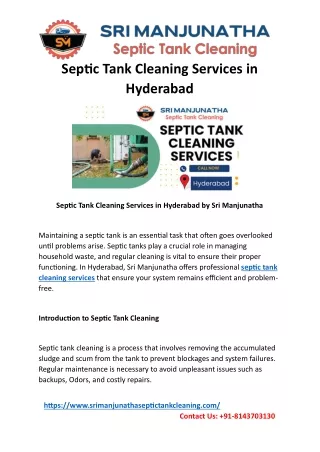 Septic Tank Cleaning Services in Hyderabad