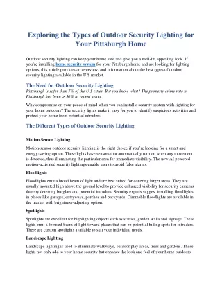 Exploring the Types of Outdoor Security Lighting for Your Pittsburgh Home