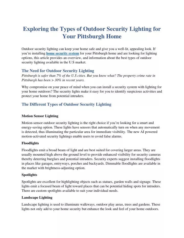 exploring the types of outdoor security lighting