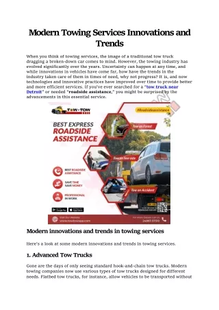 Modern Innovations in Towing Services: : Trends & Technologies