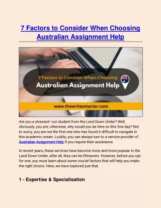 7 Factors to Consider When Choosing Australian Assignment Help
