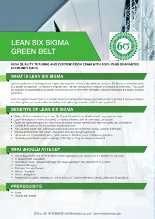 WL - Six Sigma Green Belt Certification and Training Course in Hyderabad