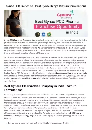 Gynae PCD Franchise | Best Gynae Range | Saturn formulations