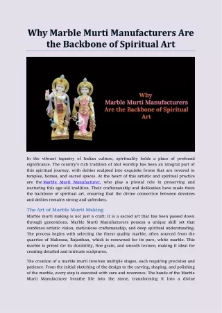 Why Marble Murti Manufacturers Are the Backbone of Spiritual Art