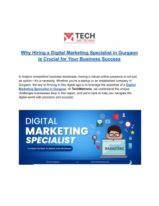 TechMetronix- Digital Marketing Specialist in Gurgaon