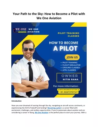 Your Path to the Sky How to Become a Pilot with We One Aviation