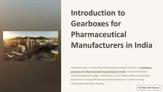 Gearboxes for pharmaceuticals manufacturer in india