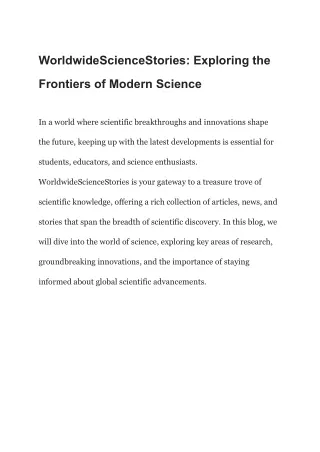 WorldwideScienceStories: Unveiling the Future of Technology