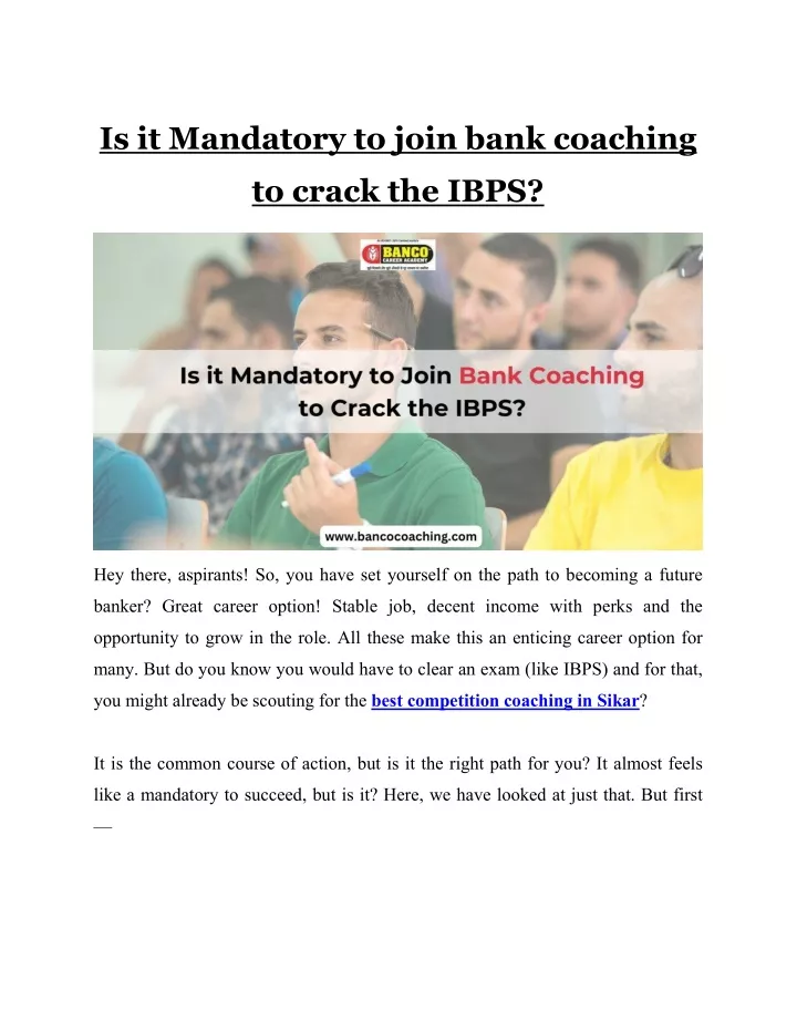 is it mandatory to join bank coaching to crack