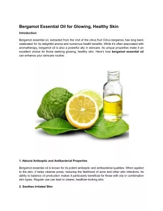 Bergamot Essential Oil for Glowing, Healthy Skin