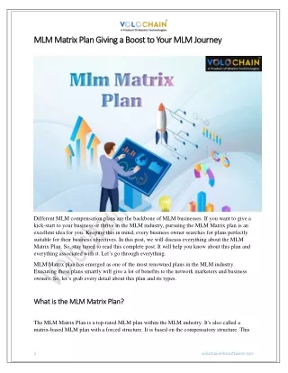 MLM Matrix Plan Giving a Boost to Your MLM Journey