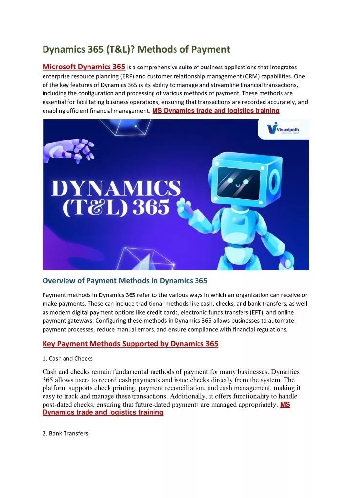 dynamics 365 t l methods of payment