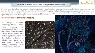 Where Should You Buy Fabrics in Nigeria Online or Offline