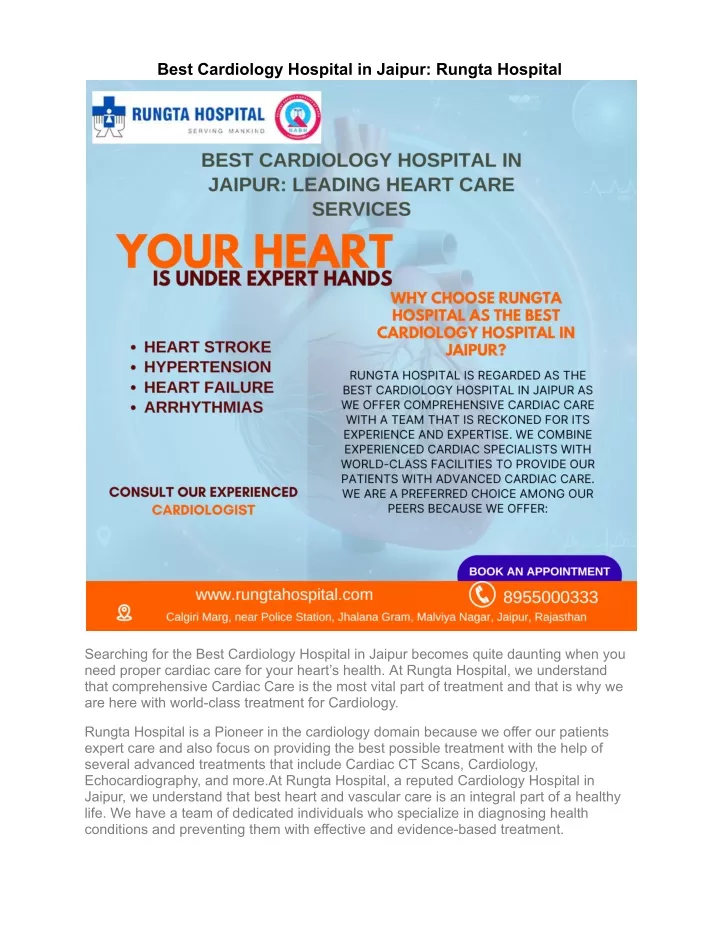 best cardiology hospital in jaipur rungta hospital