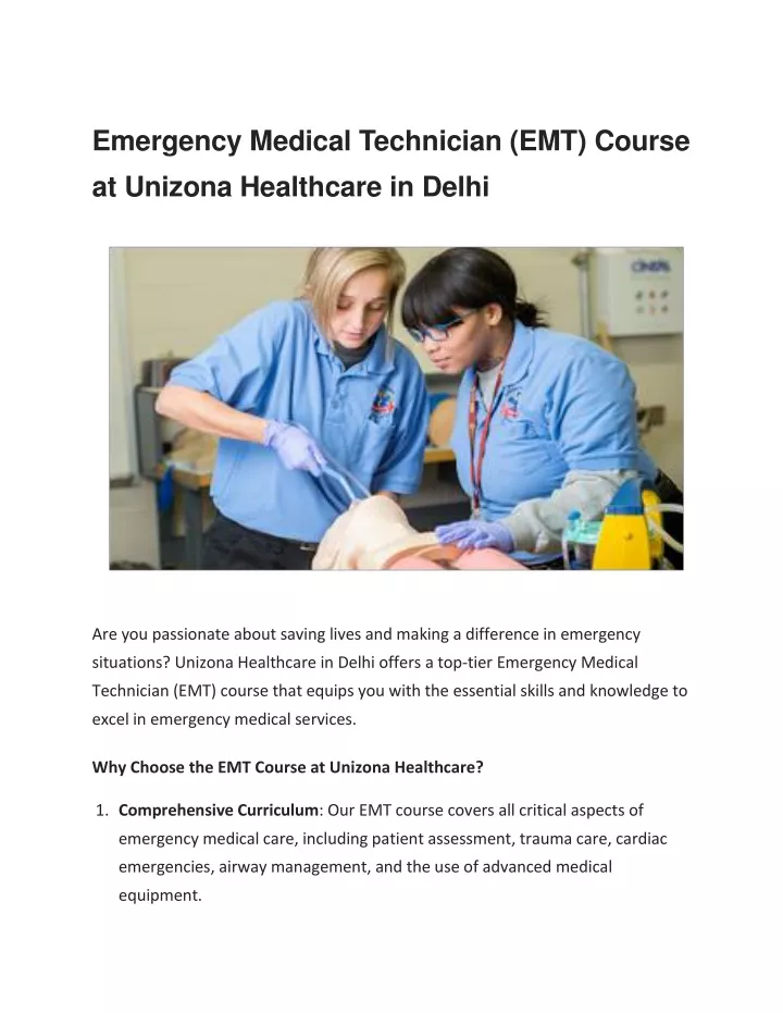 emergency medical technician emt course