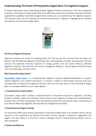 Understanding The Power Of Enzymedica Digest Basic For Digestive Support