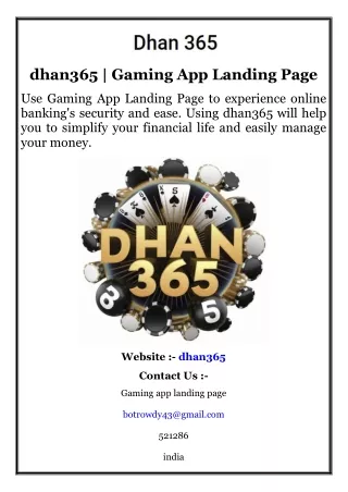 dhan365 gaming app landing page