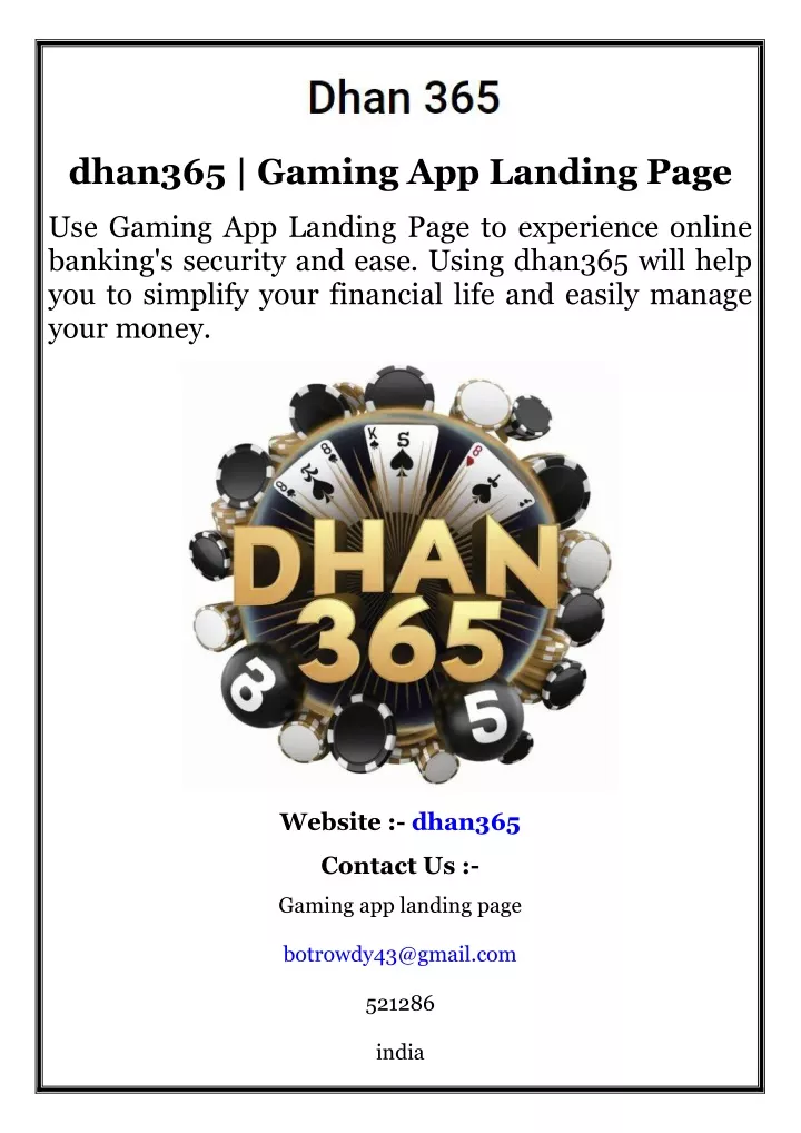 dhan365 gaming app landing page