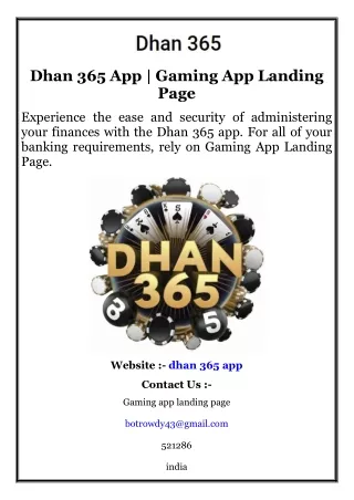 dhan 365 app gaming app landing page