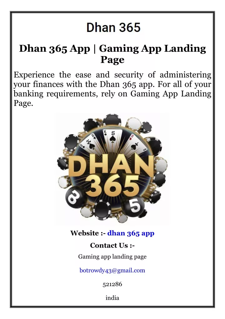 dhan 365 app gaming app landing page