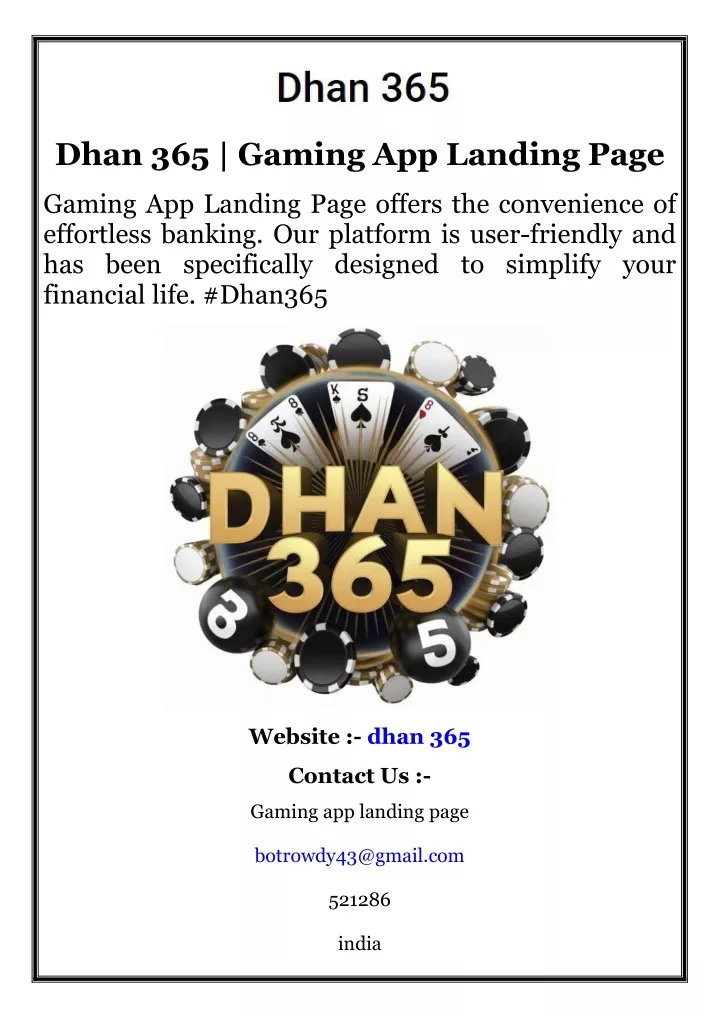 dhan 365 gaming app landing page