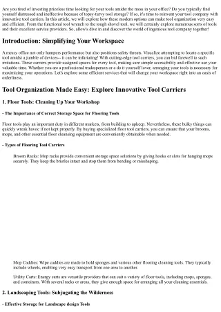 Tool Organization Made Easy: Discover Cutting-edge Tool Carriers