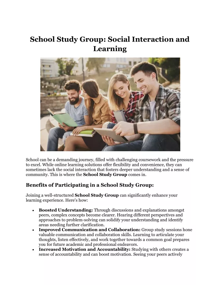 school study group social interaction and learning