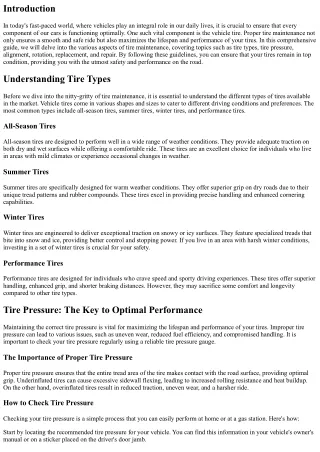 The Ultimate Guide to Tire Maintenance: Maximizing Lifespan and Performance