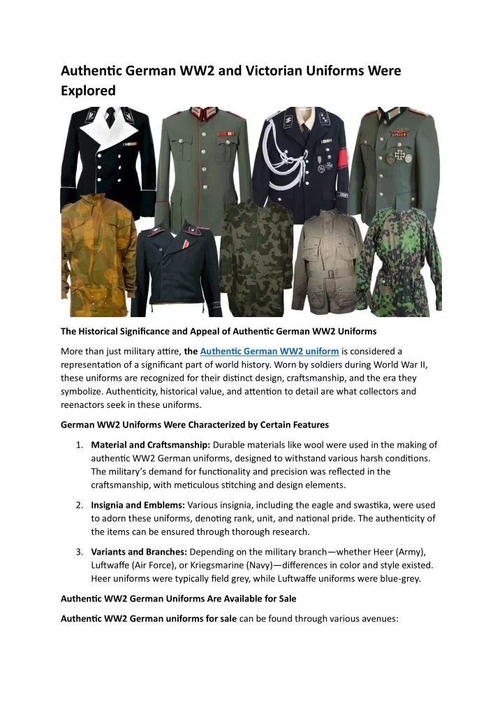 authentic german ww2 and victorian uniforms were