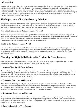 Choosing the Right Reliable Security Provider for Your Business