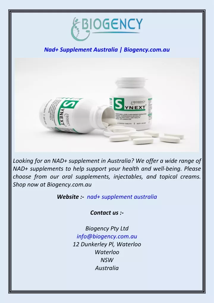 nad supplement australia biogency com au