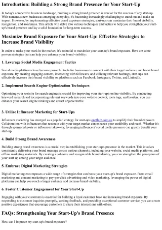 Strengthen Your Start-Up's Brand Presence: Building a Solid Foundation