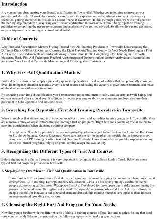 A Step-by-Step Overview to First Aid Qualification in Townsville